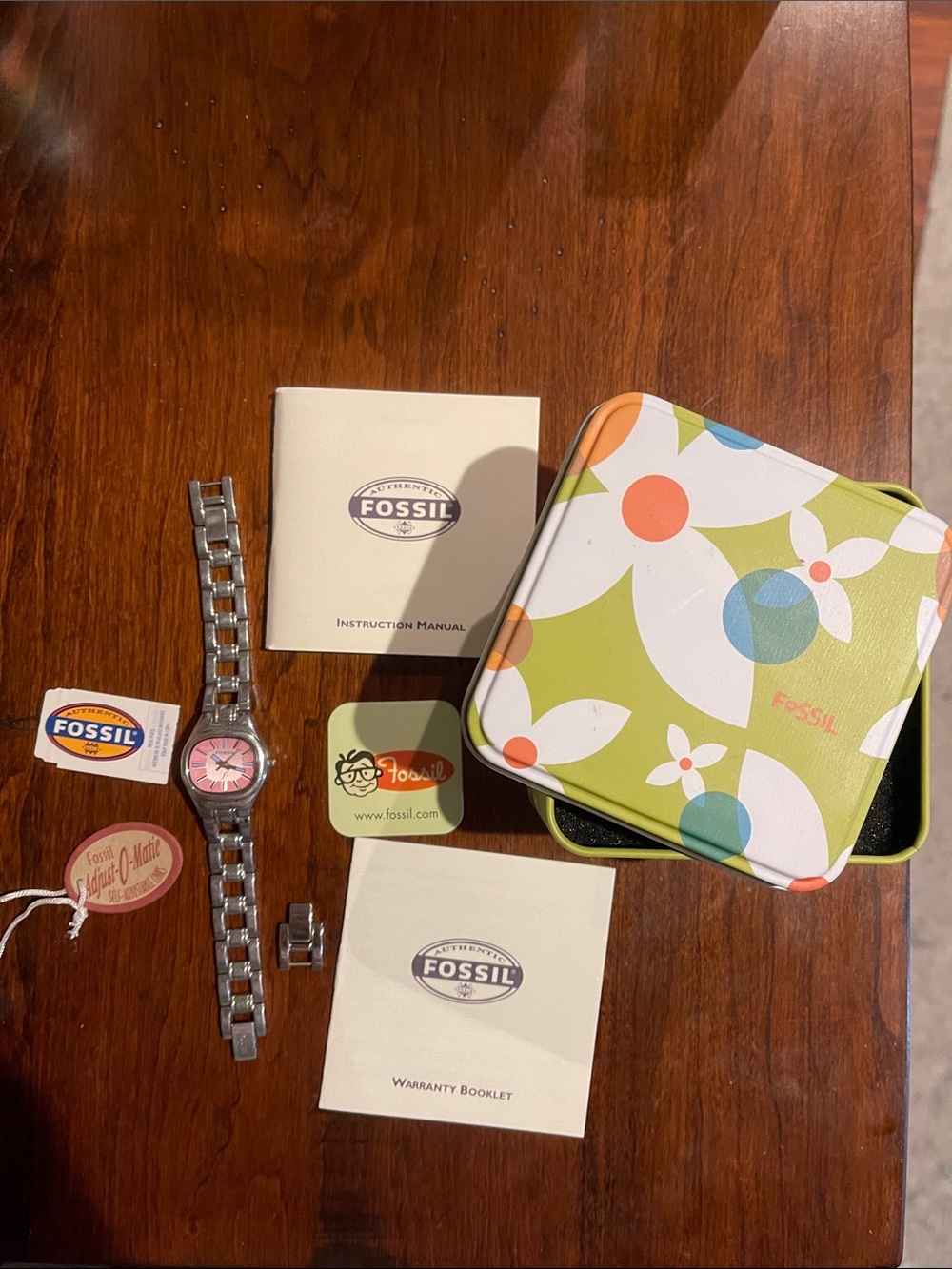 Fossil Silver Bracelet Watch with Pink Dial